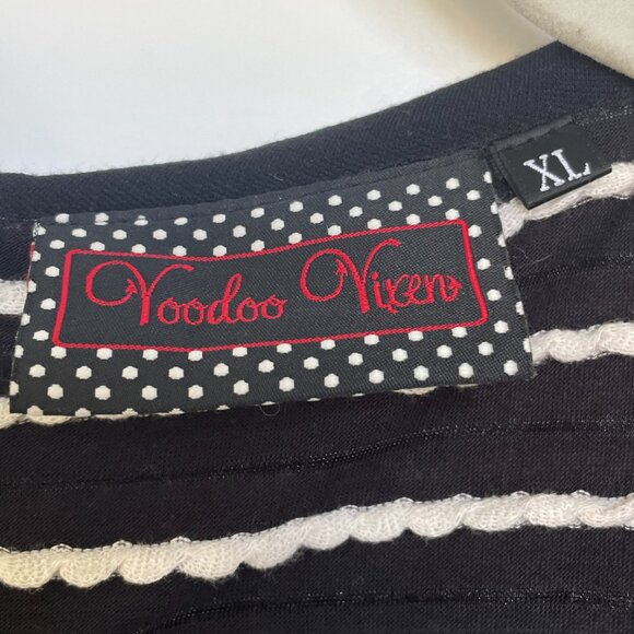 Voodoo Vixen Sailor Dress, Black and White Midi with Button Accents, Stripes, XL - Picture 4 of 8